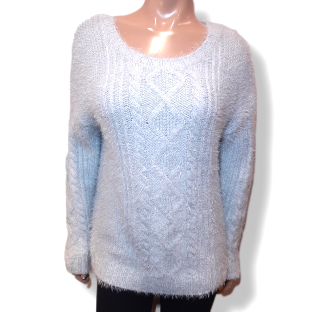 Garage Fluffy Pastel Cable Knit Sweater Crew Neck Slouchy Pullover